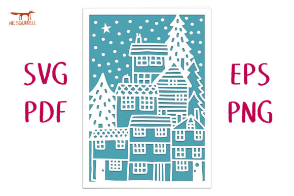 Download Winter Village Holidays Card SVG Cut - Day Collection