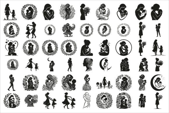 Download Loving Mother and Children Silhouette - Silhouette Collection