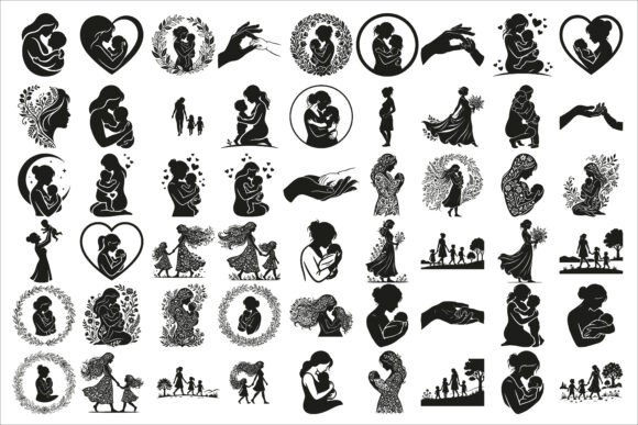 Download Loving Mother and Children Silhouette - Silhouette Collection