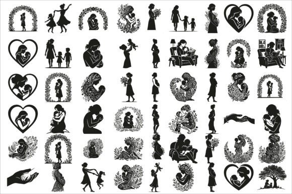 Download Loving Mother and Children Silhouette - Silhouette Collection