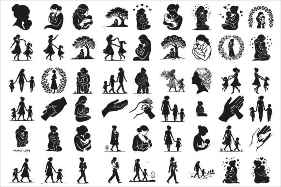 Download Loving Mother and Children Silhouette - Silhouette Collection